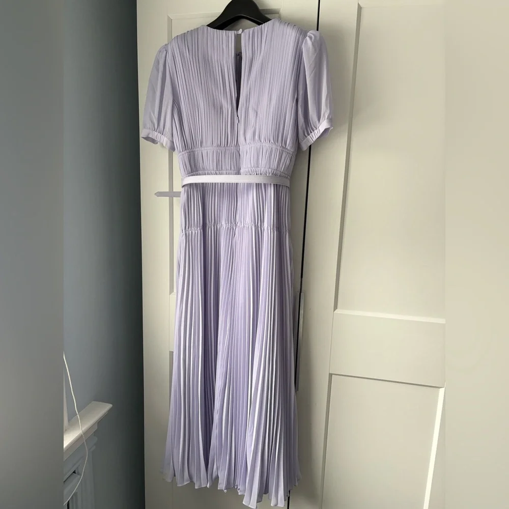 Self Portrait Lavender Pleated Midi Dress, Size 4 - Picture 5 of 6